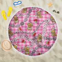 Pink Palaka Hawaii Mele Kalikimaka Beach Blanket Ohia Lehua Shell Leis Funny Gingerbread Santa - Polynesian Pride