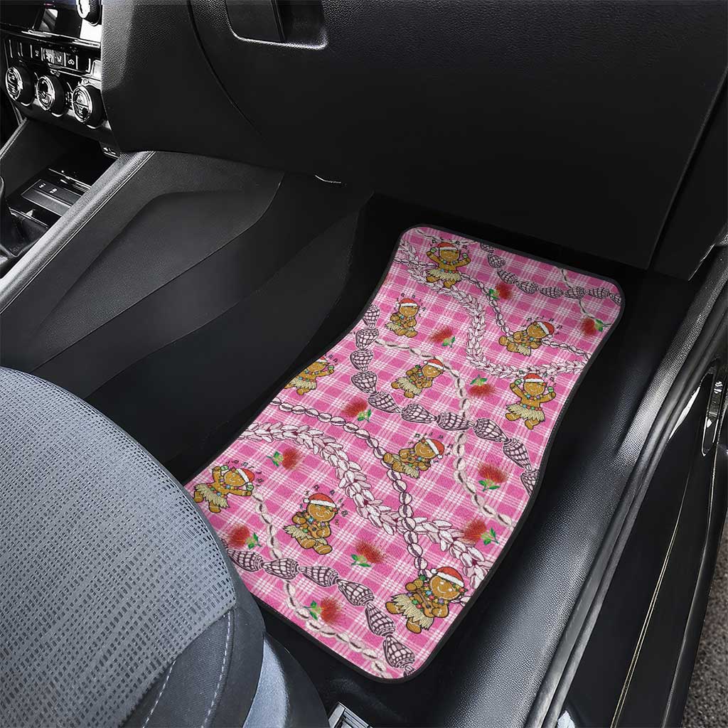 Pink Palaka Hawaii Mele Kalikimaka Car Mats Ohia Lehua Shell Leis Funny Gingerbread Santa - Polynesian Pride