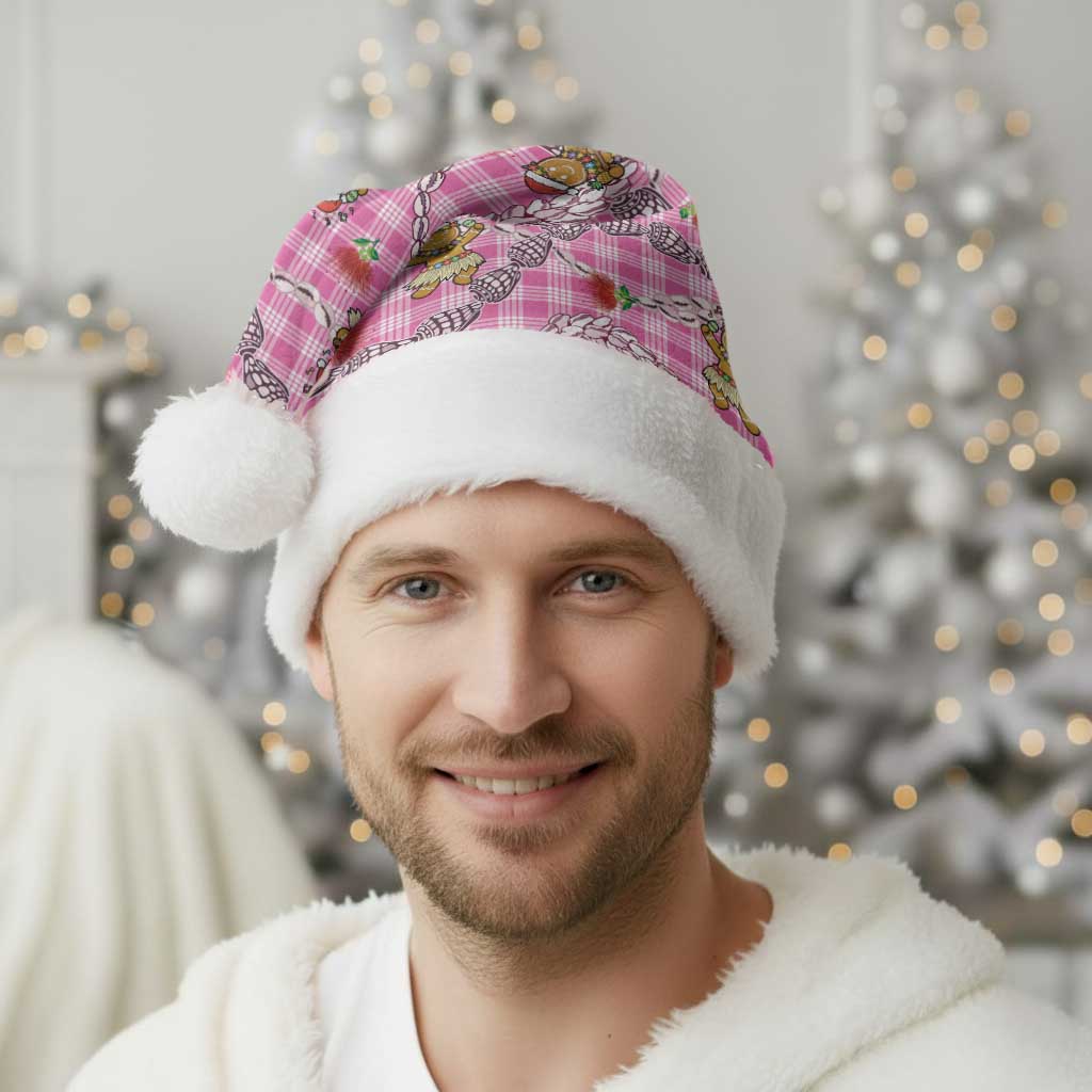 Pink Palaka Hawaii Mele Kalikimaka Christmas Santa Hat Ohia Lehua Shell Leis Funny Gingerbread Santa - Polynesian Pride