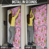 Pink Palaka Hawaii Mele Kalikimaka Door Cover Ohia Lehua Shell Leis Funny Gingerbread Santa - Polynesian Pride