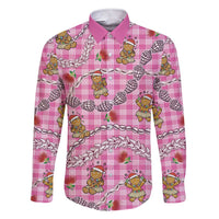 Pink Palaka Hawaii Mele Kalikimaka Family Matching Short Sleeve Bodycon Dress and Hawaiian Shirt Ohia Lehua Shell Leis Funny Gingerbread Santa - Polynesian Pride