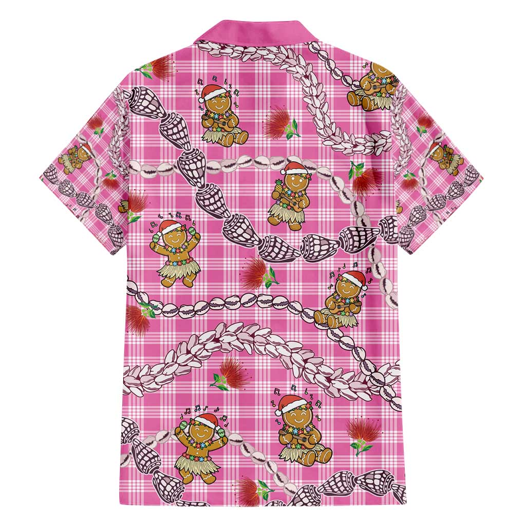 Pink Palaka Hawaii Mele Kalikimaka Family Matching Summer Maxi Dress and Hawaiian Shirt Ohia Lehua Shell Leis Funny Gingerbread Santa - Polynesian Pride