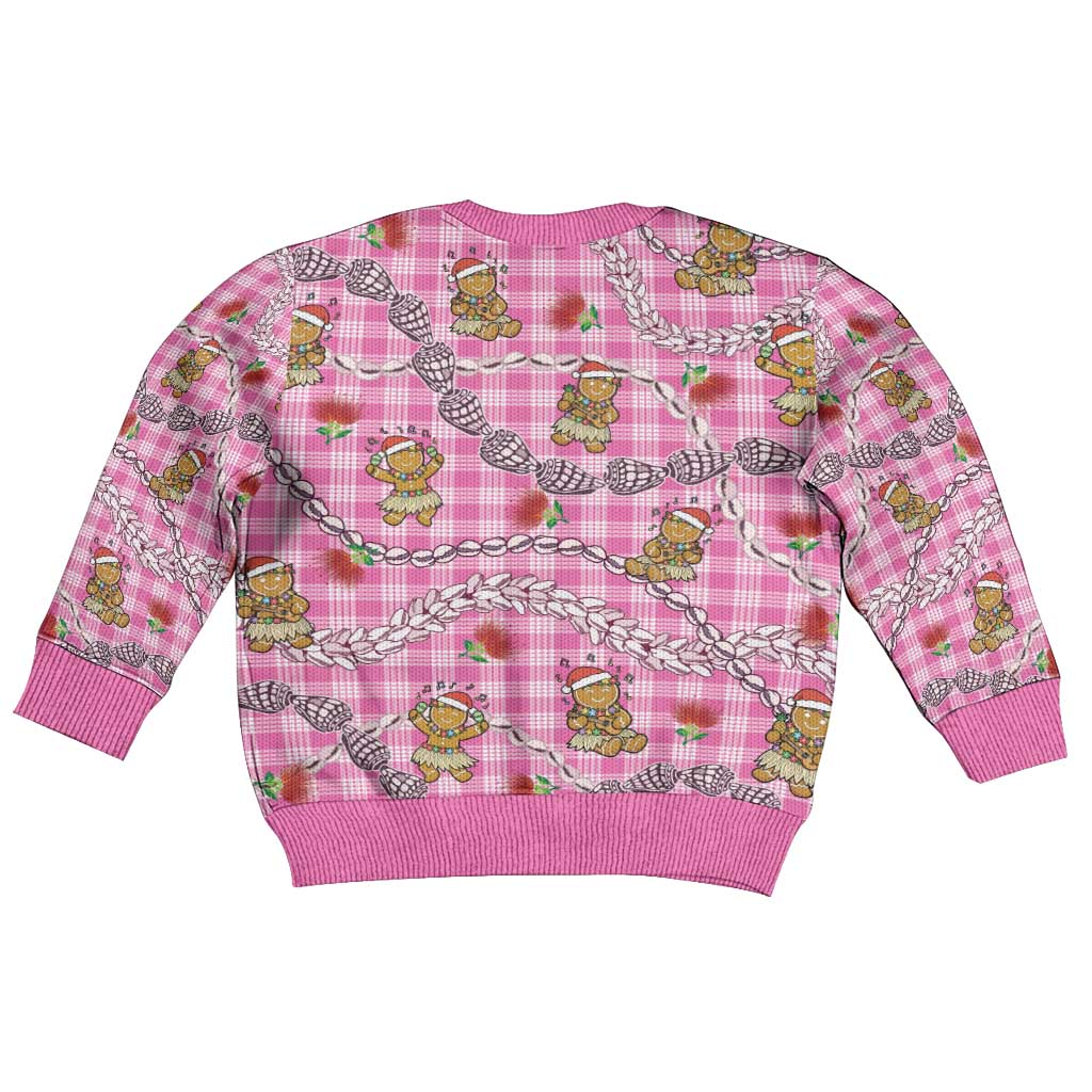Pink Palaka Hawaii Mele Kalikimaka Kid Ugly Christmas Sweater Ohia Lehua Shell Leis Funny Gingerbread Santa - Polynesian Pride