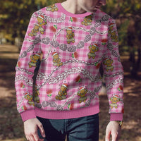 Pink Palaka Hawaii Mele Kalikimaka Ugly Christmas Sweater Ohia Lehua Shell Leis Funny Gingerbread Santa - Polynesian Pride