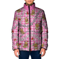 Pink Palaka Hawaii Mele Kalikimaka Padded Jacket Ohia Lehua Shell Leis Funny Gingerbread Santa - Polynesian Pride