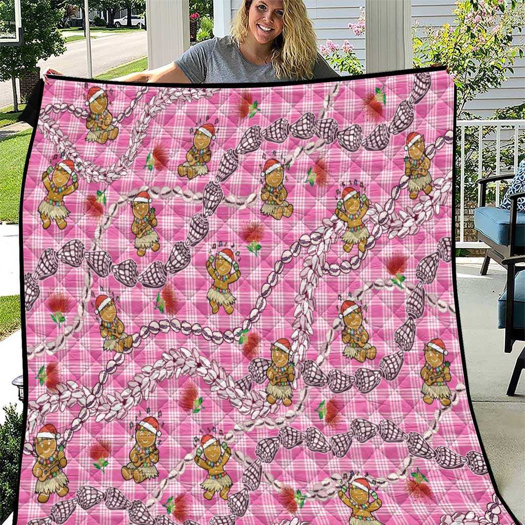 Pink Palaka Hawaii Mele Kalikimaka Quilt Ohia Lehua Shell Leis Funny Gingerbread Santa - Polynesian Pride