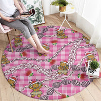 Pink Palaka Hawaii Mele Kalikimaka Round Carpet Ohia Lehua Shell Leis Funny Gingerbread Santa - Polynesian Pride