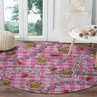 Pink Palaka Hawaii Mele Kalikimaka Round Carpet Ohia Lehua Shell Leis Funny Gingerbread Santa - Polynesian Pride