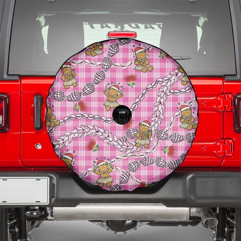 Pink Palaka Hawaii Mele Kalikimaka Spare Tire Cover Ohia Lehua Shell Leis Funny Gingerbread Santa - Polynesian Pride