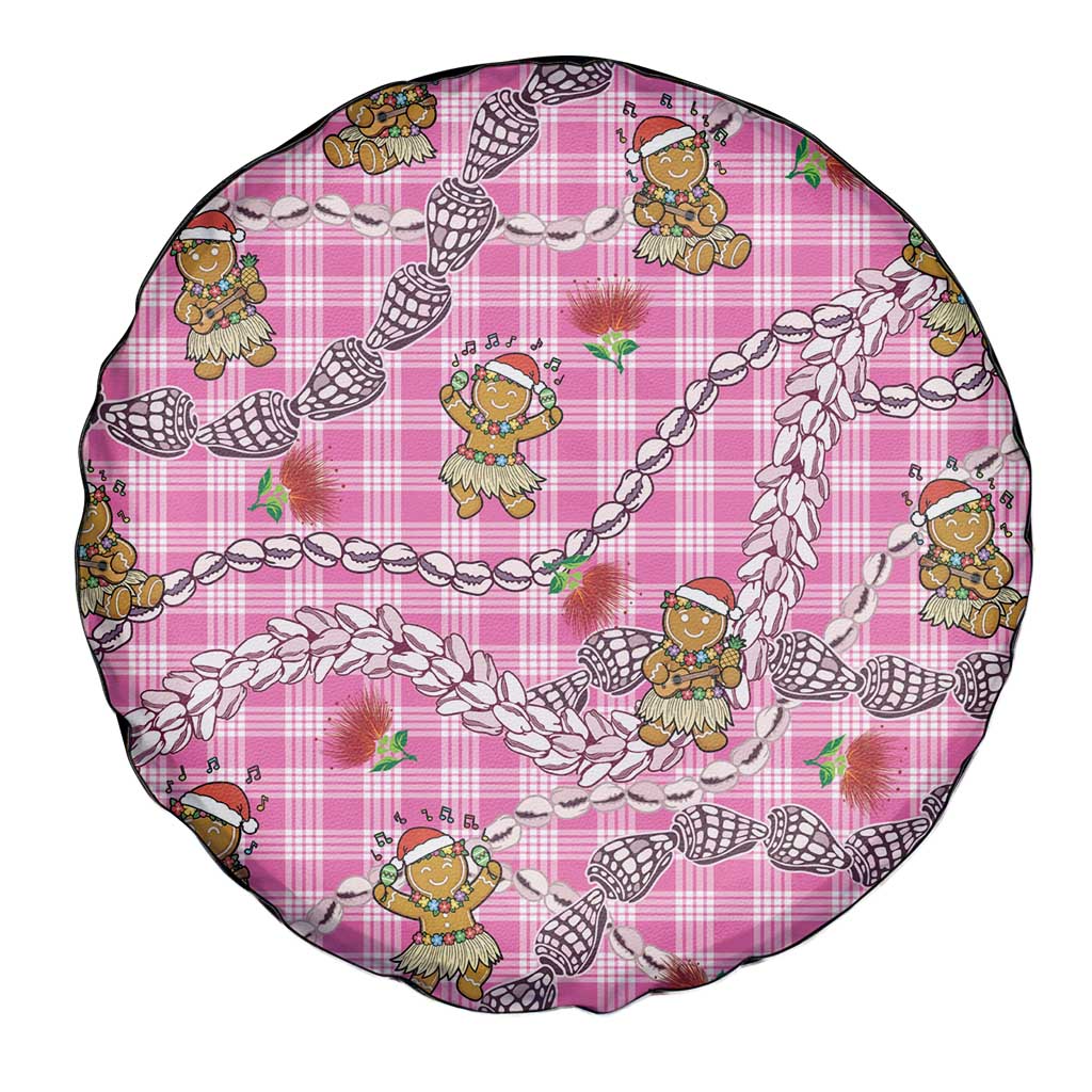 Pink Palaka Hawaii Mele Kalikimaka Spare Tire Cover Ohia Lehua Shell Leis Funny Gingerbread Santa - Polynesian Pride
