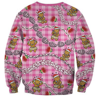 Pink Palaka Hawaii Mele Kalikimaka Sweatshirt Ohia Lehua Shell Leis Funny Gingerbread Santa - Polynesian Pride