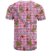 Pink Palaka Hawaii Mele Kalikimaka T Shirt Ohia Lehua Shell Leis Funny Gingerbread Santa - Polynesian Pride