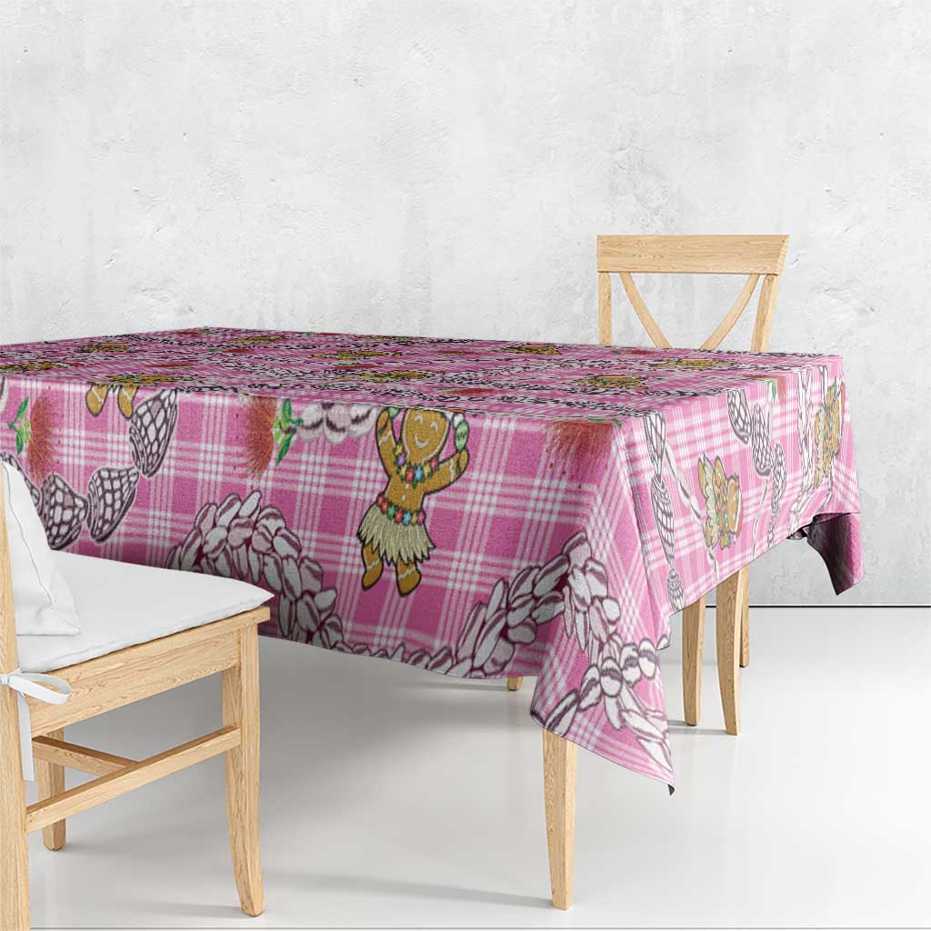 Pink Palaka Hawaii Mele Kalikimaka Tablecloth Ohia Lehua Shell Leis Funny Gingerbread Santa - Polynesian Pride