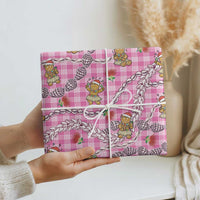 Pink Palaka Hawaii Mele Kalikimaka Wrapping Paper Ohia Lehua Shell Leis Funny Gingerbread Santa - Polynesian Pride