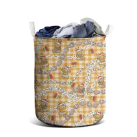 Gold Palaka Hawaii Mele Kalikimaka Laundry Basket Ohia Lehua Shell Leis Funny Gingerbread Santa - Polynesian Pride