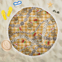 Gold Palaka Hawaii Mele Kalikimaka Beach Blanket Ohia Lehua Shell Leis Funny Gingerbread Santa - Polynesian Pride