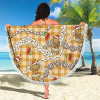 Gold Palaka Hawaii Mele Kalikimaka Beach Blanket Ohia Lehua Shell Leis Funny Gingerbread Santa - Polynesian Pride