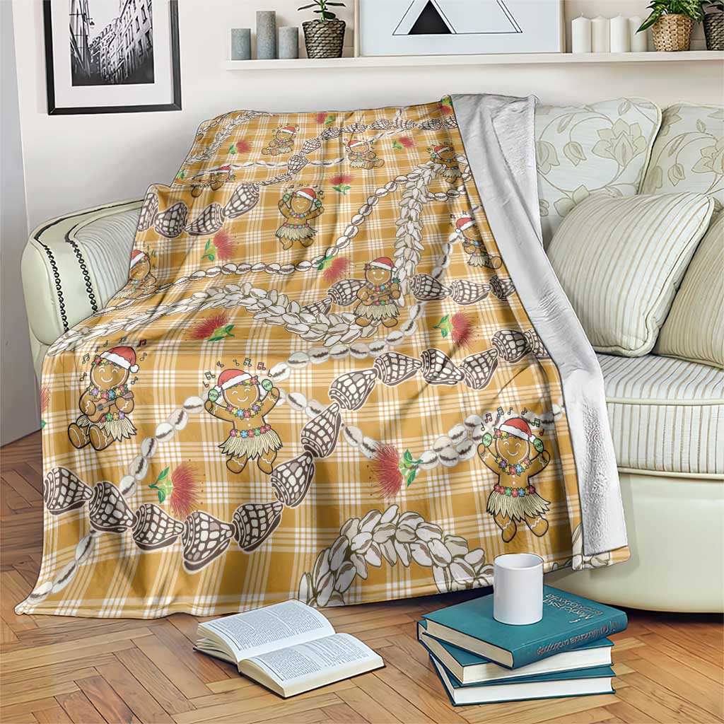 Gold Palaka Hawaii Mele Kalikimaka Blanket Ohia Lehua Shell Leis Funny Gingerbread Santa - Polynesian Pride