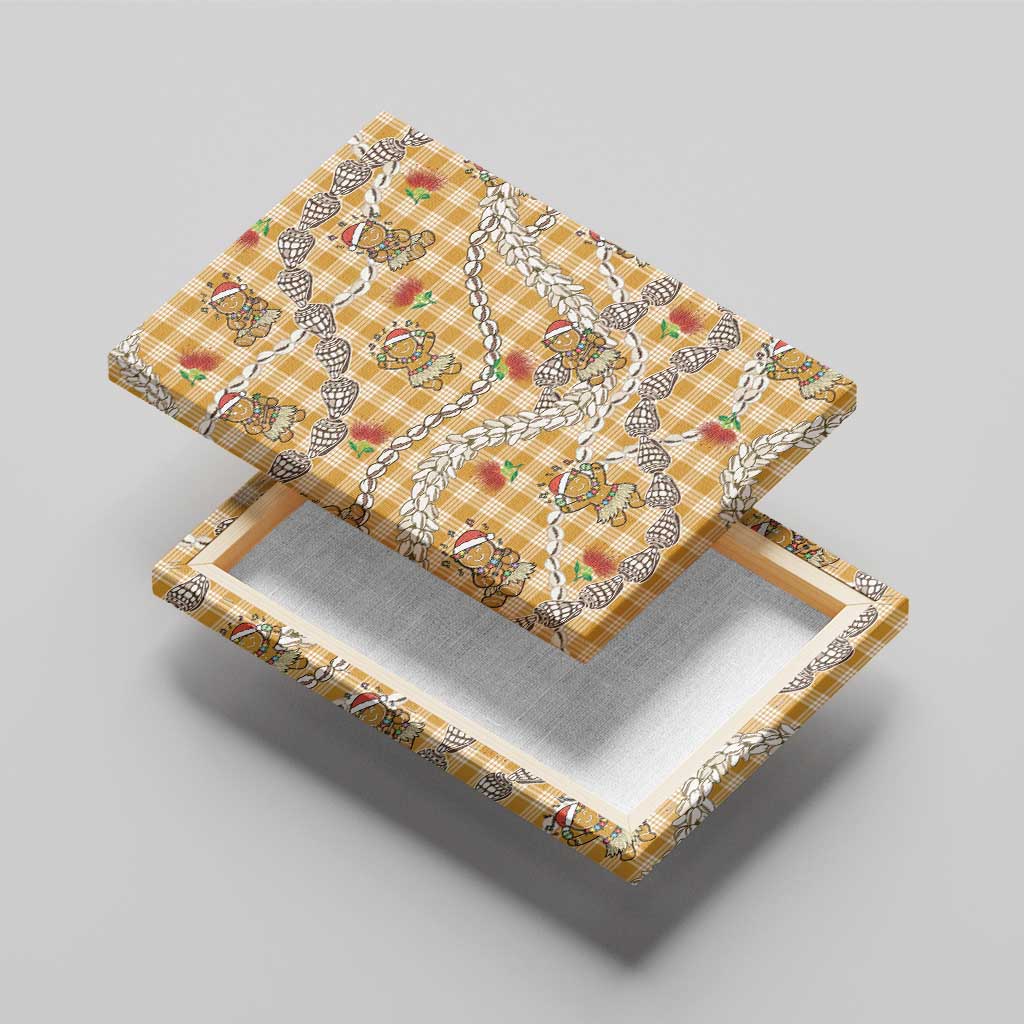 Gold Palaka Hawaii Mele Kalikimaka Canvas Wall Art Ohia Lehua Shell Leis Funny Gingerbread Santa - Polynesian Pride