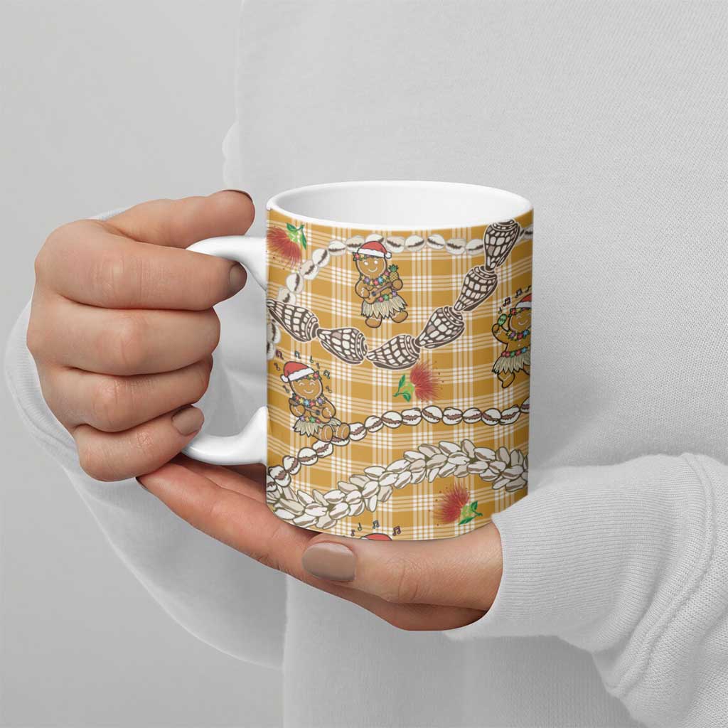 Gold Palaka Hawaii Mele Kalikimaka Ceramic Mug Ohia Lehua Shell Leis Funny Gingerbread Santa - Polynesian Pride