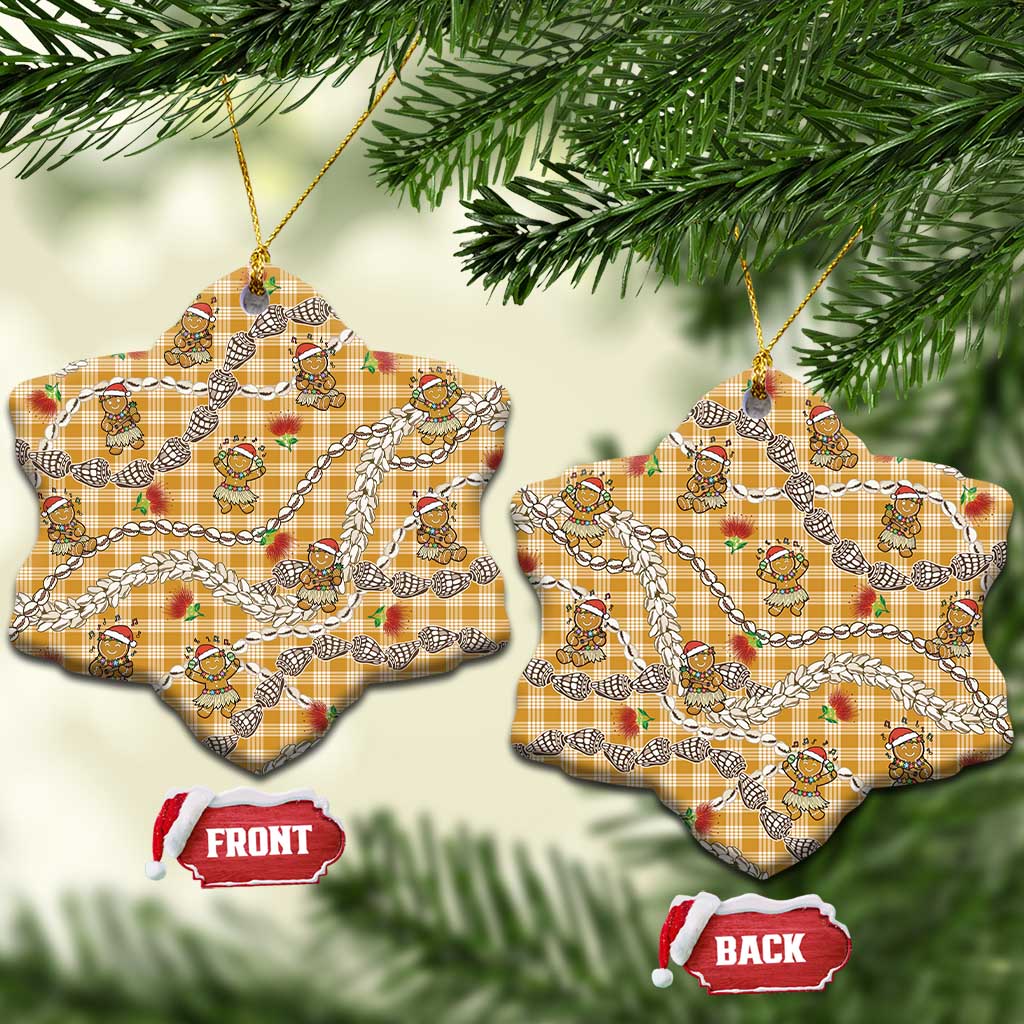Gold Palaka Hawaii Mele Kalikimaka Ceramic Ornament Ohia Lehua Shell Leis Funny Gingerbread Santa - Polynesian Pride