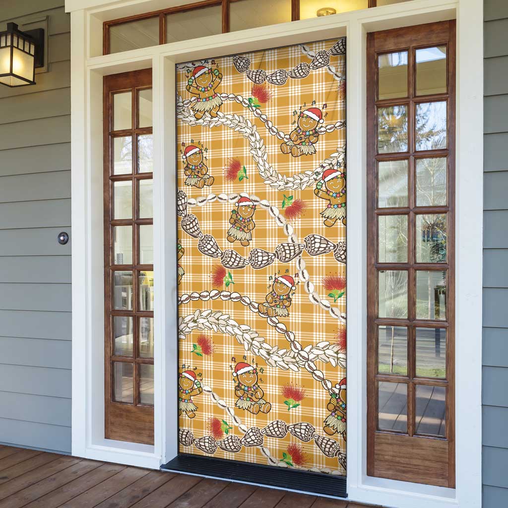 Gold Palaka Hawaii Mele Kalikimaka Door Cover Ohia Lehua Shell Leis Funny Gingerbread Santa - Polynesian Pride