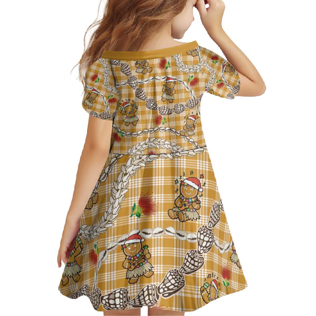 Gold Palaka Hawaii Mele Kalikimaka Family Matching Summer Maxi Dress and Hawaiian Shirt Ohia Lehua Shell Leis Funny Gingerbread Santa - Polynesian Pride