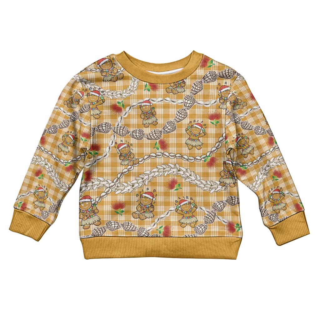 Gold Palaka Hawaii Mele Kalikimaka Kid Ugly Christmas Sweater Ohia Lehua Shell Leis Funny Gingerbread Santa - Polynesian Pride