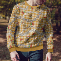 Gold Palaka Hawaii Mele Kalikimaka Ugly Christmas Sweater Ohia Lehua Shell Leis Funny Gingerbread Santa - Polynesian Pride