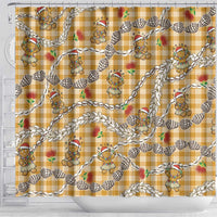 Gold Palaka Hawaii Mele Kalikimaka Shower Curtain Ohia Lehua Shell Leis Funny Gingerbread Santa - Polynesian Pride