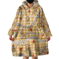 Gold Palaka Hawaii Mele Kalikimaka Wearable Blanket Hoodie Ohia Lehua Shell Leis Funny Gingerbread Santa - Polynesian Pride