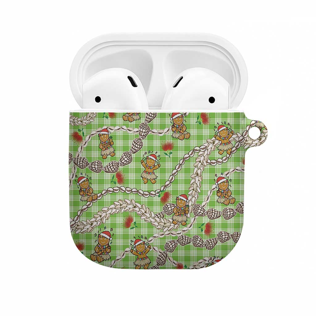 Green Palaka Hawaii Mele Kalikimaka AirPods Case Ohia Lehua Shell Leis Funny Gingerbread Santa - Polynesian Pride