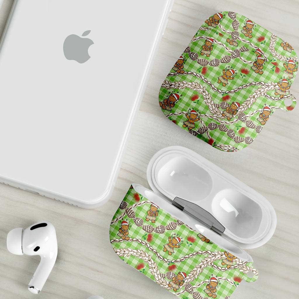 Green Palaka Hawaii Mele Kalikimaka AirPods Case Ohia Lehua Shell Leis Funny Gingerbread Santa - Polynesian Pride
