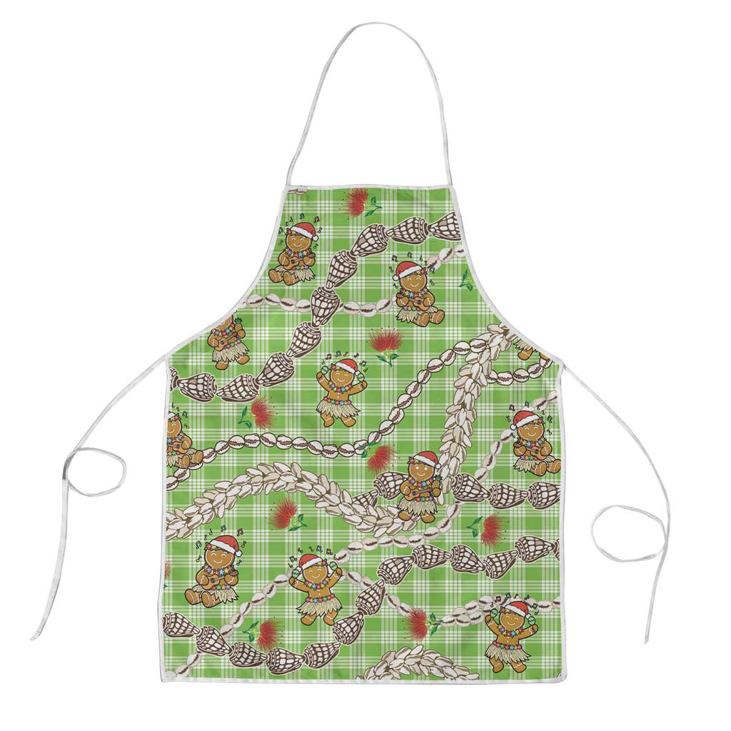 Green Palaka Hawaii Mele Kalikimaka Apron Ohia Lehua Shell Leis Funny Gingerbread Santa - Polynesian Pride