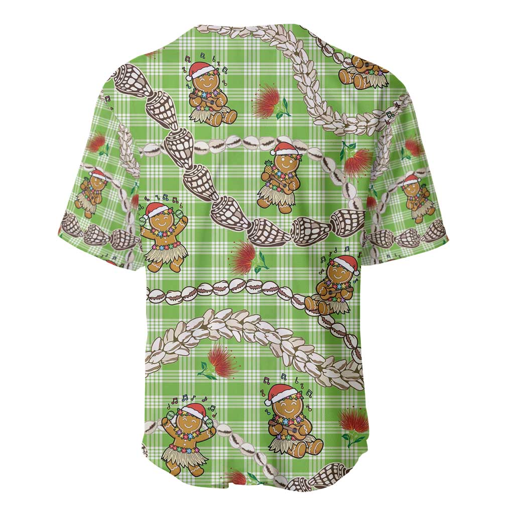 Green Palaka Hawaii Mele Kalikimaka Baseball Jersey Ohia Lehua Shell Leis Funny Gingerbread Santa - Polynesian Pride