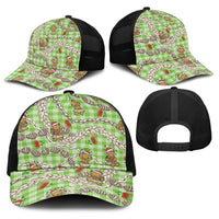 Green Palaka Hawaii Mele Kalikimaka Baseball Net Cap Ohia Lehua Shell Leis Funny Gingerbread Santa - Polynesian Pride