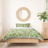 Green Palaka Hawaii Mele Kalikimaka Bedding Set Ohia Lehua Shell Leis Funny Gingerbread Santa - Polynesian Pride