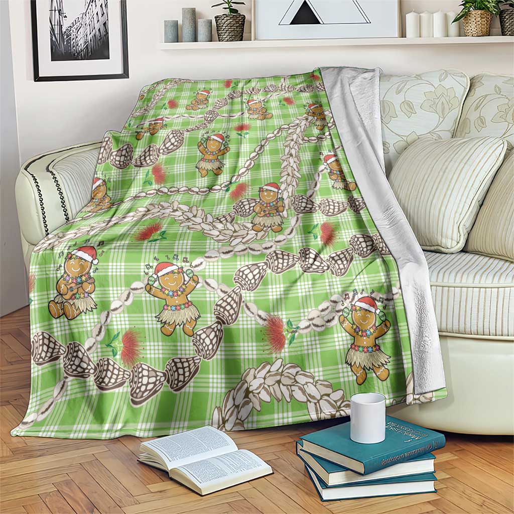Green Palaka Hawaii Mele Kalikimaka Blanket Ohia Lehua Shell Leis Funny Gingerbread Santa - Polynesian Pride