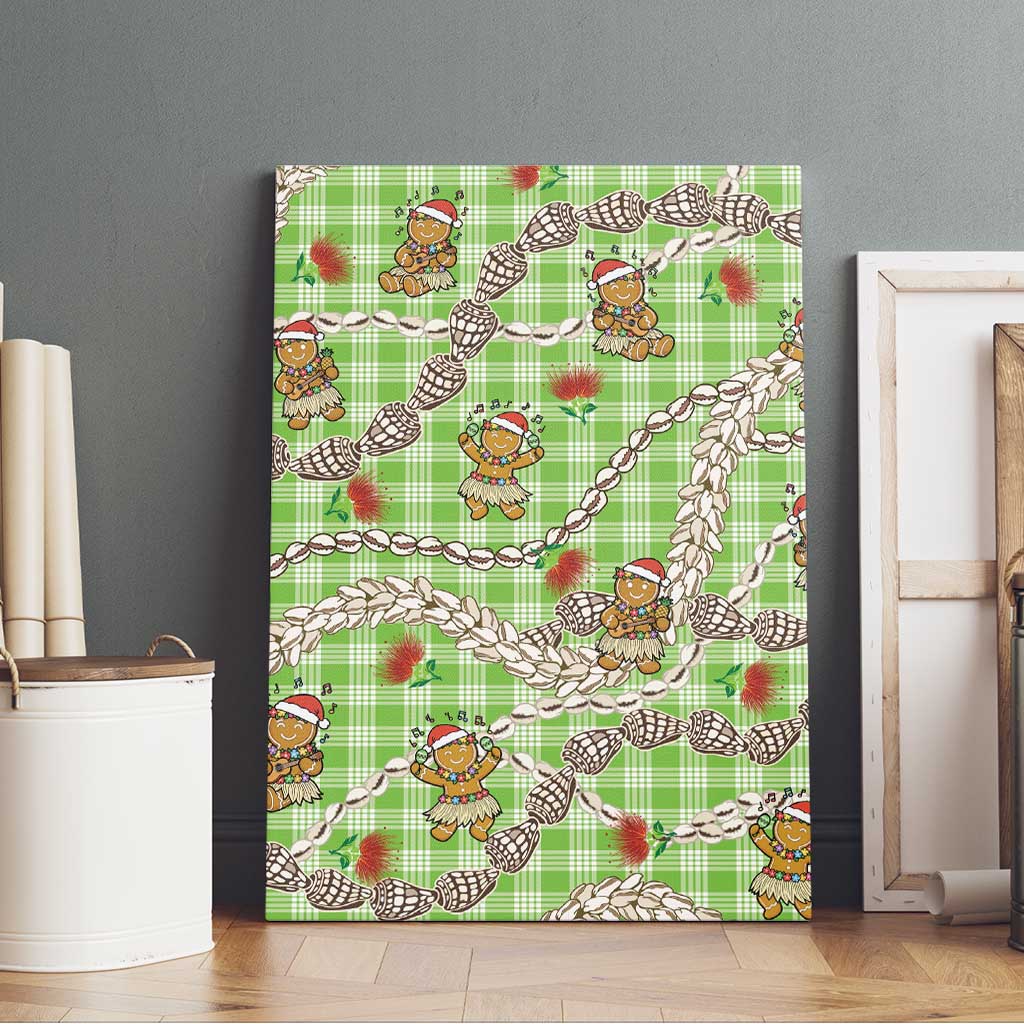 Green Palaka Hawaii Mele Kalikimaka Canvas Wall Art Ohia Lehua Shell Leis Funny Gingerbread Santa - Polynesian Pride