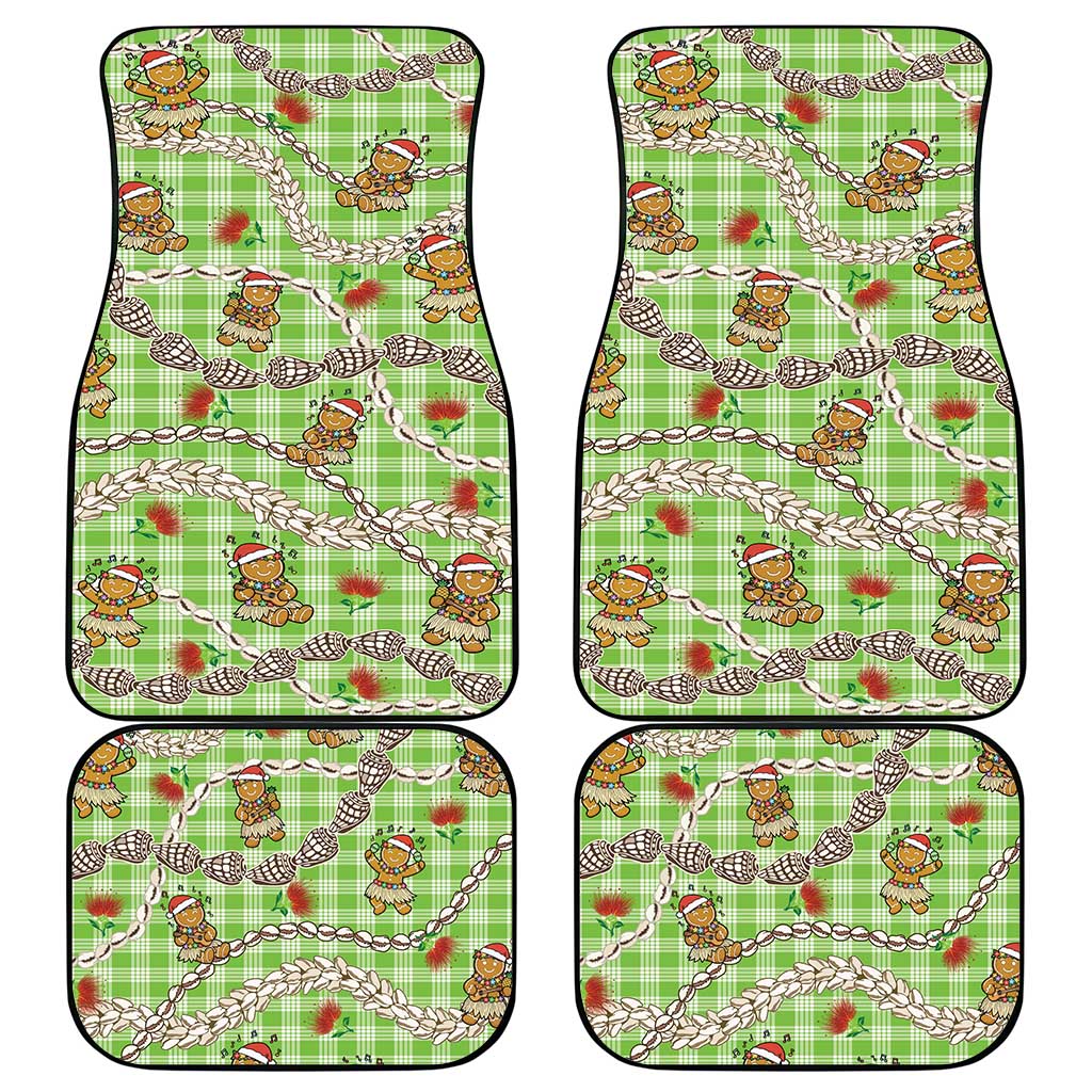 Green Palaka Hawaii Mele Kalikimaka Car Mats Ohia Lehua Shell Leis Funny Gingerbread Santa - Polynesian Pride