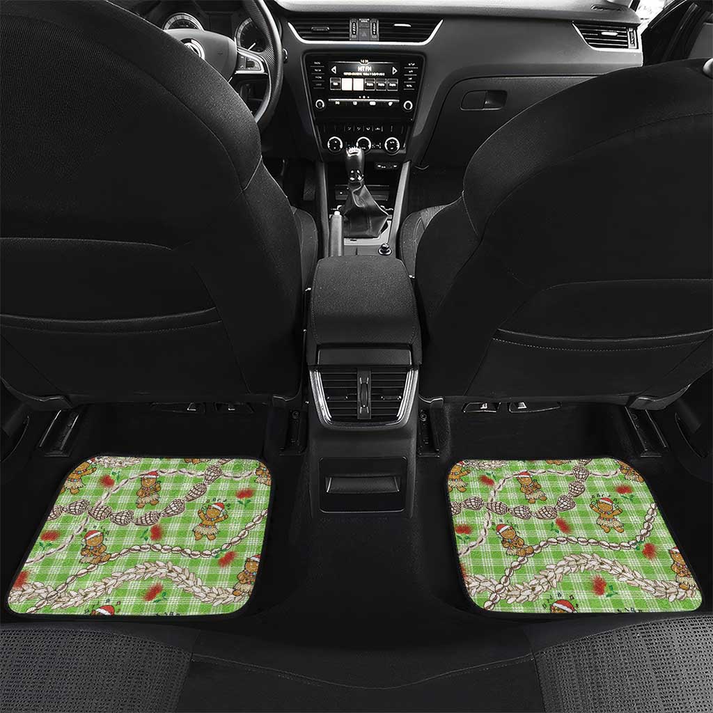 Green Palaka Hawaii Mele Kalikimaka Car Mats Ohia Lehua Shell Leis Funny Gingerbread Santa - Polynesian Pride