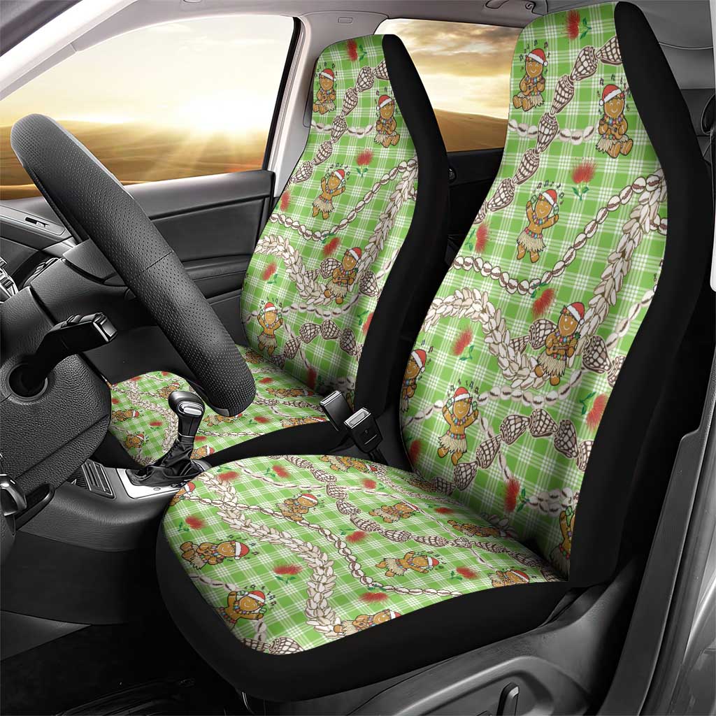 Green Palaka Hawaii Mele Kalikimaka Car Seat Cover Ohia Lehua Shell Leis Funny Gingerbread Santa - Polynesian Pride