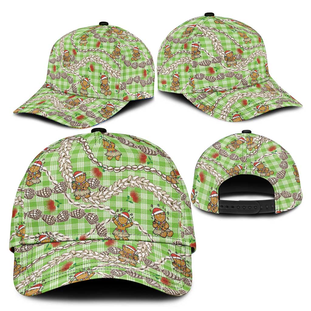 Green Palaka Hawaii Mele Kalikimaka Classic Cap Ohia Lehua Shell Leis Funny Gingerbread Santa - Polynesian Pride