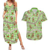 Green Palaka Hawaii Mele Kalikimaka Couples Matching Summer Maxi Dress and Hawaiian Shirt Ohia Lehua Shell Leis Funny Gingerbread Santa - Polynesian Pride