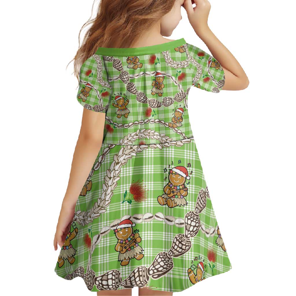 Green Palaka Hawaii Mele Kalikimaka Family Matching Long Sleeve Bodycon Dress and Hawaiian Shirt Ohia Lehua Shell Leis Funny Gingerbread Santa - Polynesian Pride