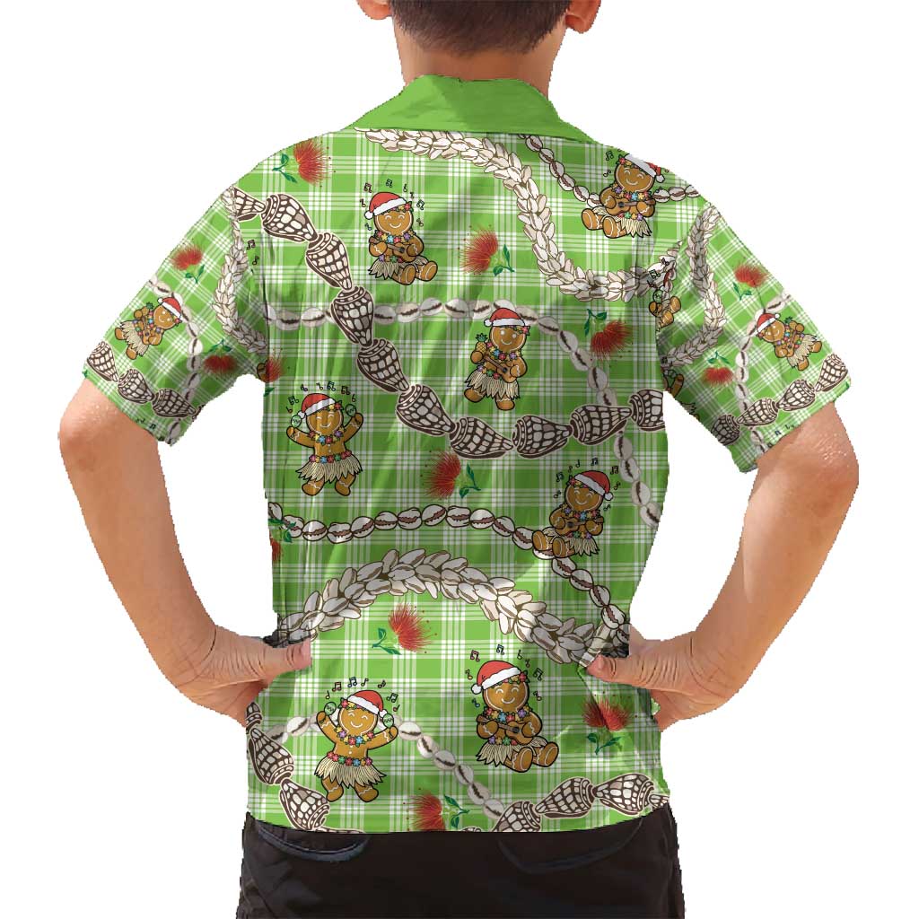 Green Palaka Hawaii Mele Kalikimaka Family Matching Off Shoulder Maxi Dress and Hawaiian Shirt Ohia Lehua Shell Leis Funny Gingerbread Santa - Polynesian Pride