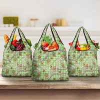 Green Palaka Hawaii Mele Kalikimaka Grocery Bag Ohia Lehua Shell Leis Funny Gingerbread Santa - Polynesian Pride