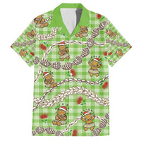 Green Palaka Hawaii Mele Kalikimaka Hawaiian Shirt Ohia Lehua Shell Leis Funny Gingerbread Santa - Polynesian Pride