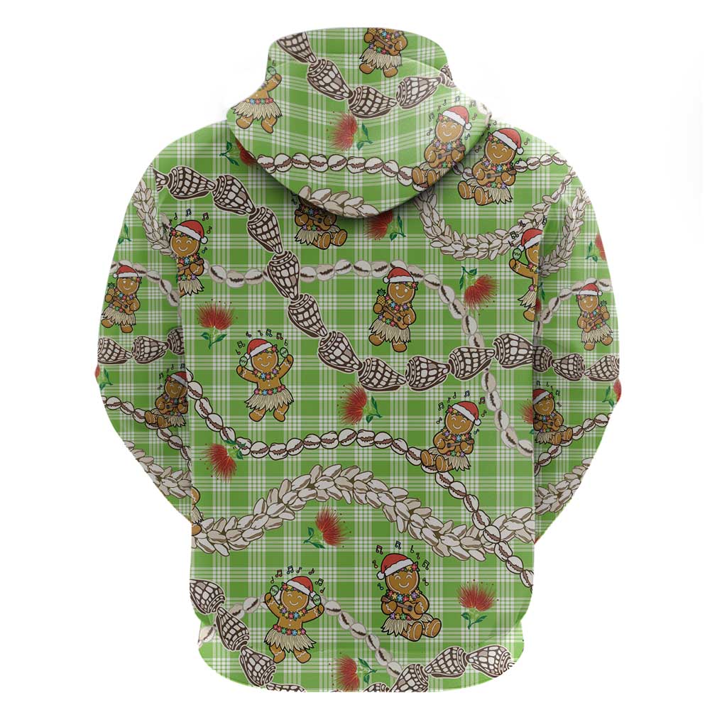 Green Palaka Hawaii Mele Kalikimaka Hoodie Ohia Lehua Shell Leis Funny Gingerbread Santa - Polynesian Pride