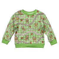 Green Palaka Hawaii Mele Kalikimaka Kid Ugly Christmas Sweater Ohia Lehua Shell Leis Funny Gingerbread Santa - Polynesian Pride